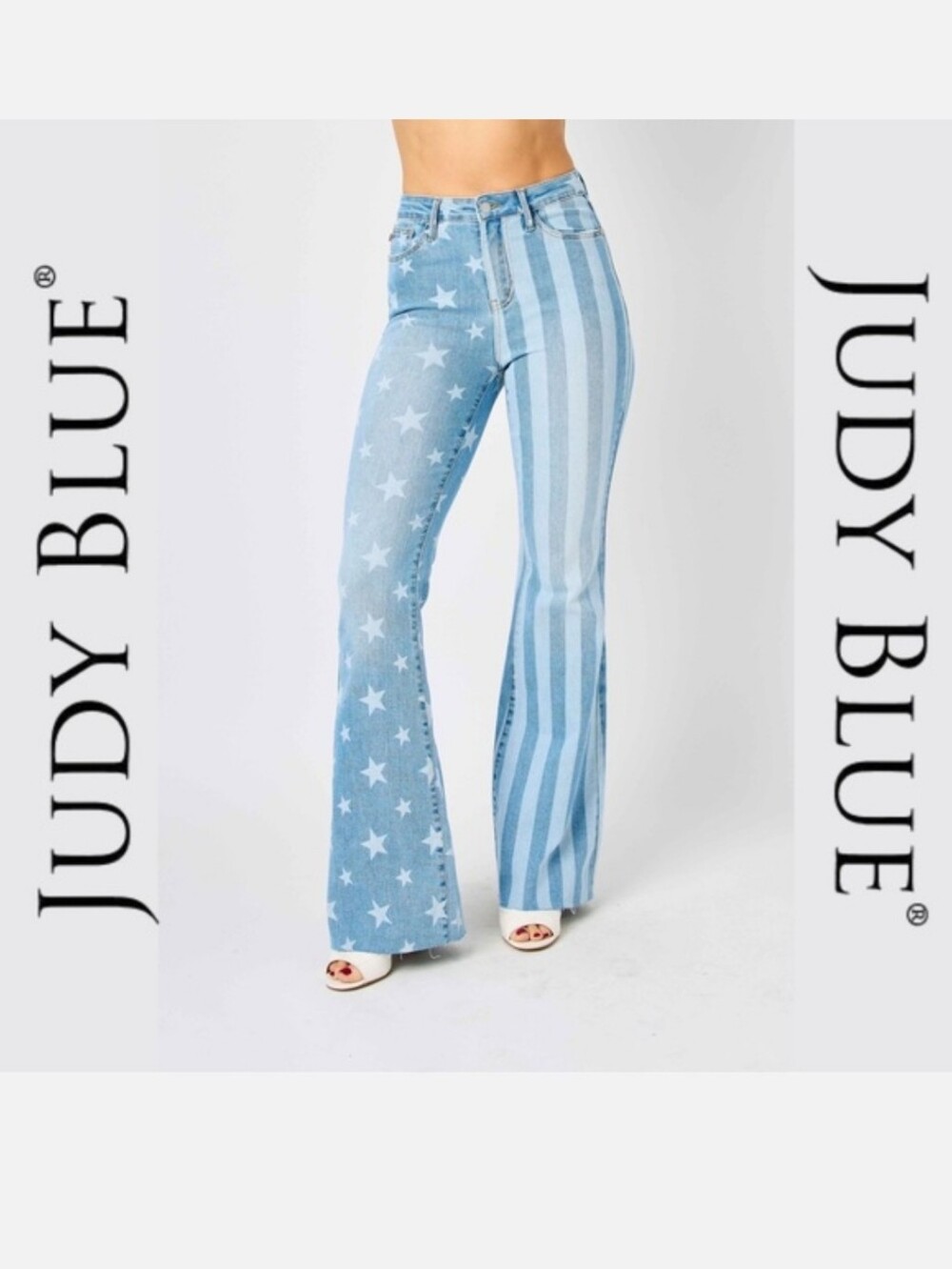 Judy Blue High-Rise Star & Stripe Flare Leg Jeans Sz 7 28
